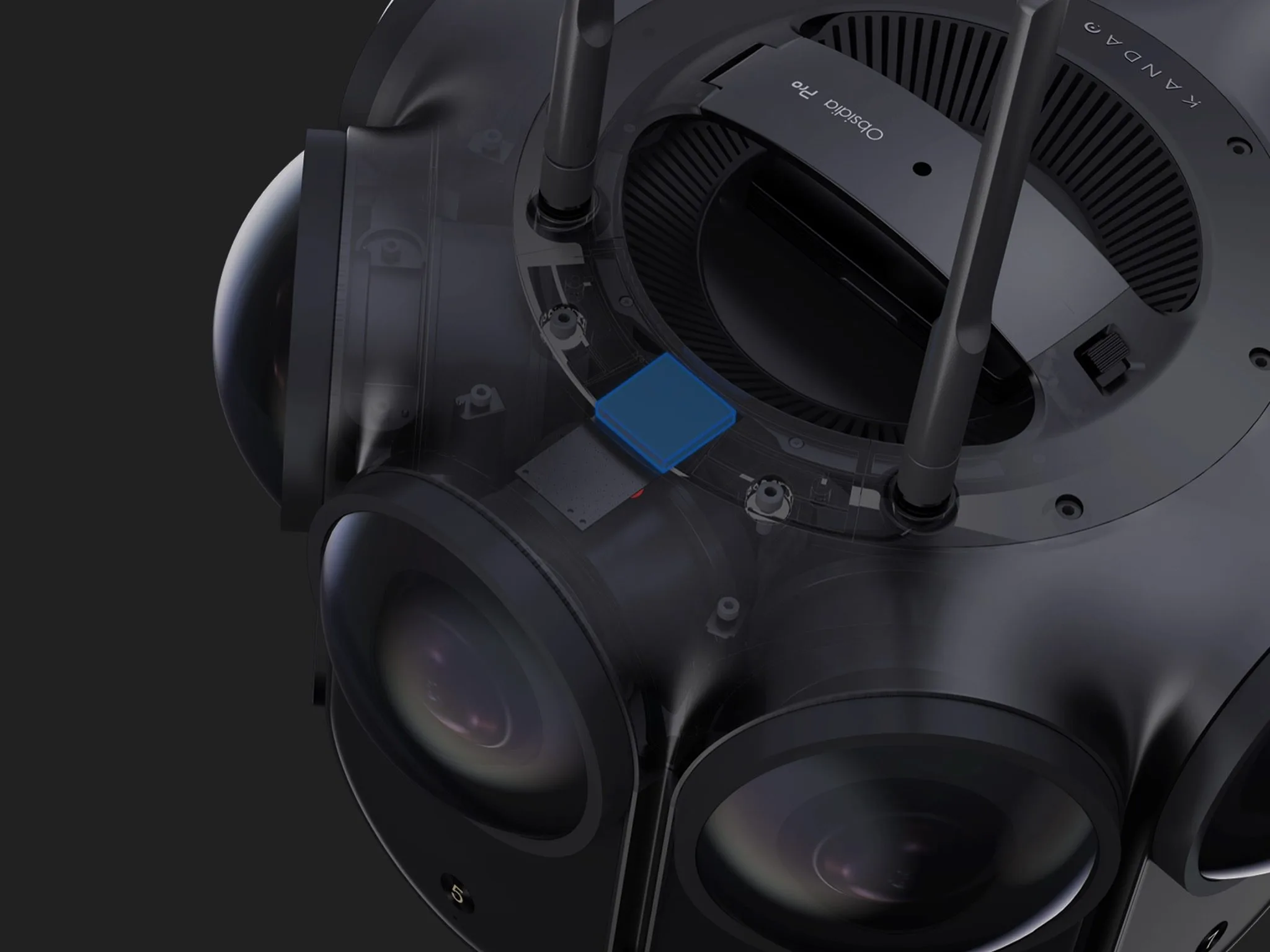 Obsidian Pro, internal x-ray detail near the antenna mount