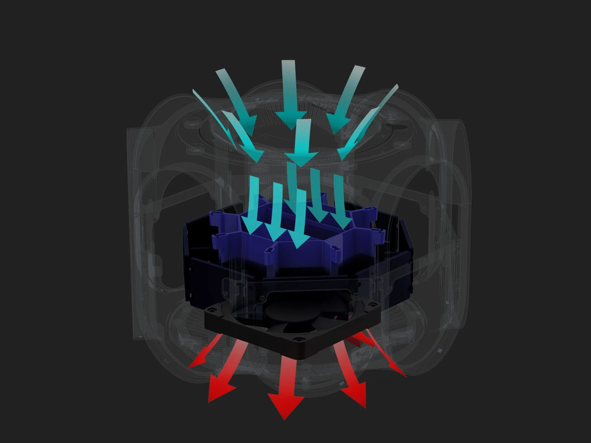 Obsidian Pro, internal cooling airflow diagram