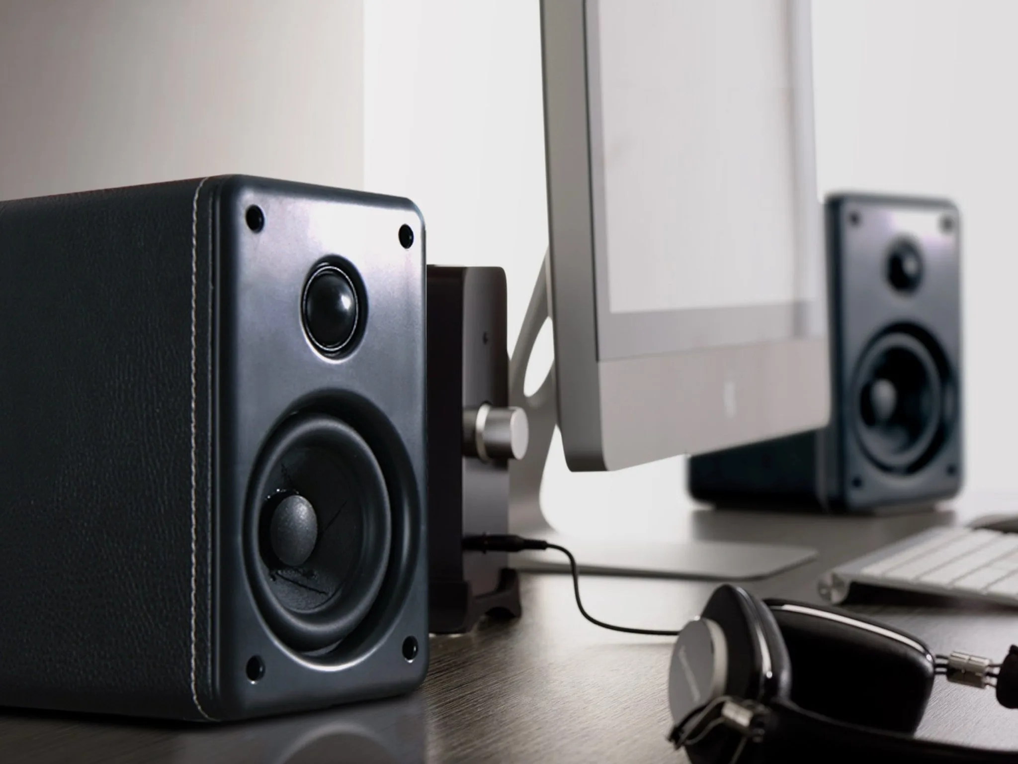 Yuppies speakers, close-up desk detail