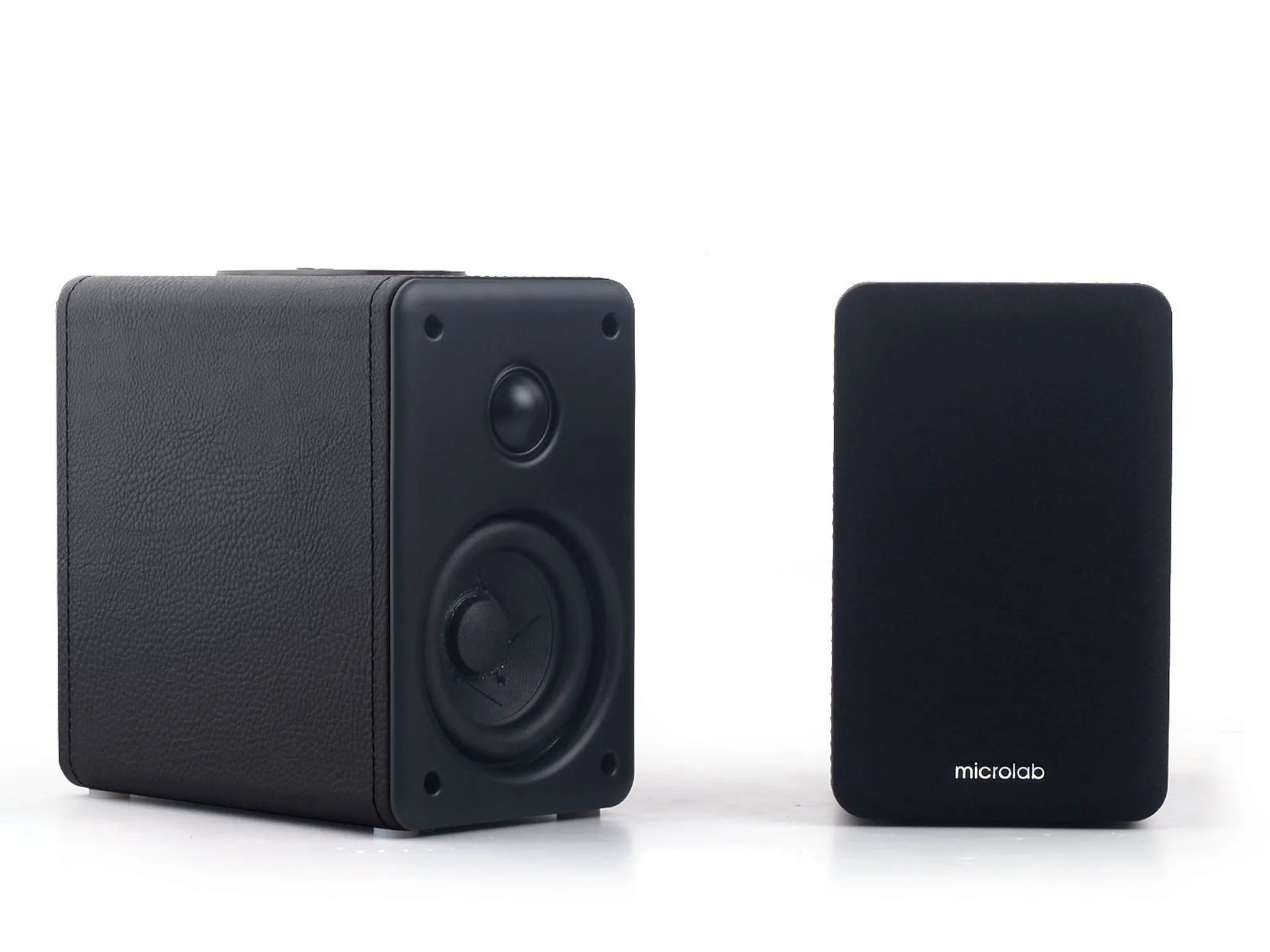 Yuppies shell in two brand finishes, PEAQ leather and microlab fabric grille